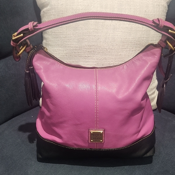 Dooney & Bourke Handbags - Dooney & Bourke Fuchsia and Black Hobo Bag